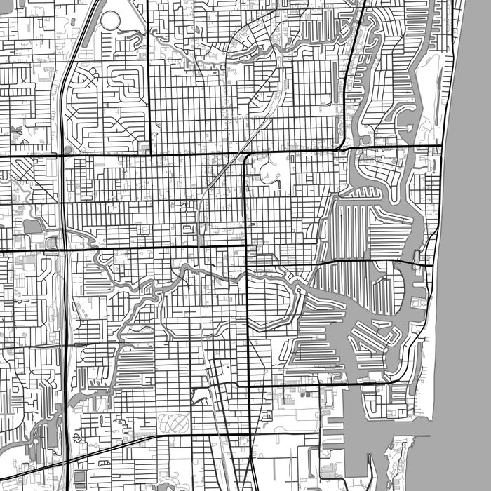 Fort Lauderdale Florida Map Print in Classic Style Zoomed In Close Up Showing Details