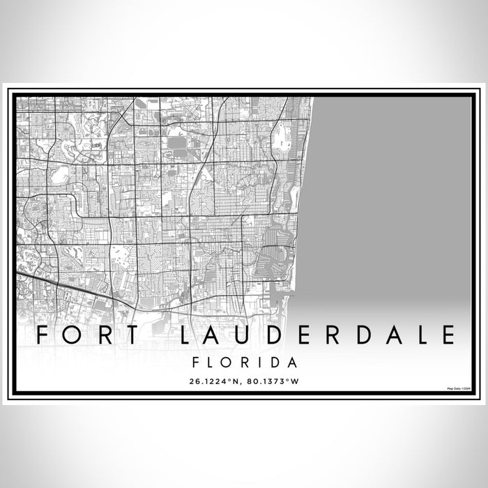 Fort Lauderdale Florida Map Print Landscape Orientation in Classic Style With Shaded Background