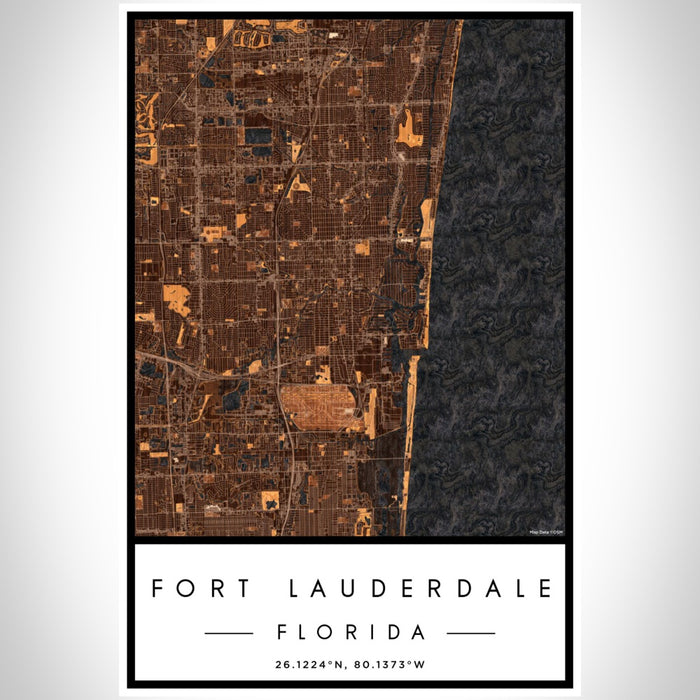 Fort Lauderdale Florida Map Print Portrait Orientation in Ember Style With Shaded Background