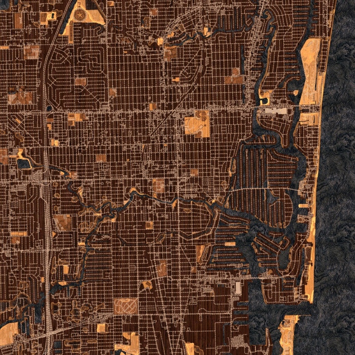 Fort Lauderdale Florida Map Print in Ember Style Zoomed In Close Up Showing Details