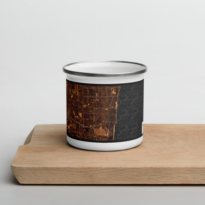 Front View Custom Fort Lauderdale Florida Map Enamel Mug in Ember on Cutting Board