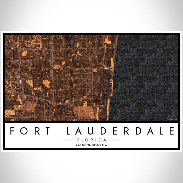Fort Lauderdale Florida Map Print Landscape Orientation in Ember Style With Shaded Background
