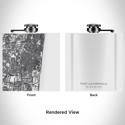 Rendered View of Fort Lauderdale Florida Map Engraving on 6oz Stainless Steel Flask in White