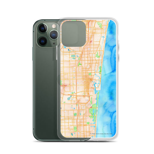 Custom Fort Lauderdale Florida Map Phone Case in Watercolor on Table with Laptop and Plant
