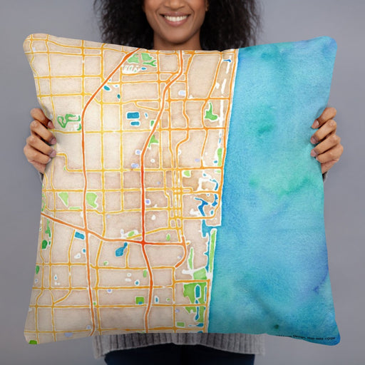 Person holding 22x22 Custom Fort Lauderdale Florida Map Throw Pillow in Watercolor