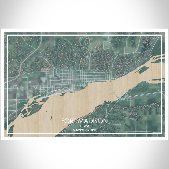 Fort Madison Iowa Map Print Landscape Orientation in Afternoon Style With Shaded Background