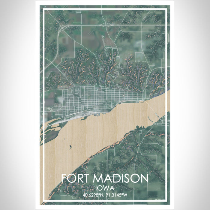 Fort Madison Iowa Map Print Portrait Orientation in Afternoon Style With Shaded Background
