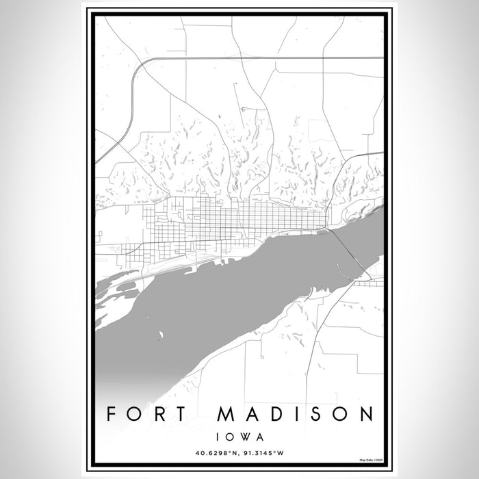 Fort Madison Iowa Map Print Portrait Orientation in Classic Style With Shaded Background