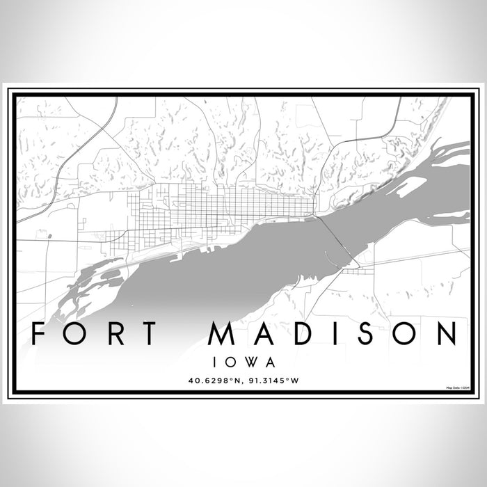 Fort Madison Iowa Map Print Landscape Orientation in Classic Style With Shaded Background