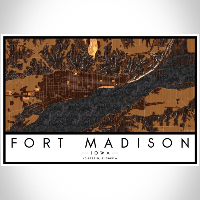 Fort Madison Iowa Map Print Landscape Orientation in Ember Style With Shaded Background