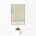 12x18 Fort Mill South Carolina Map Print Portrait Orientation in Woodblock Style With Small Cactus Plant in White Planter