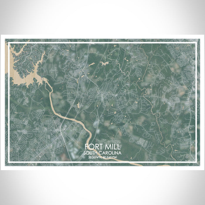 Fort Mill South Carolina Map Print Landscape Orientation in Afternoon Style With Shaded Background