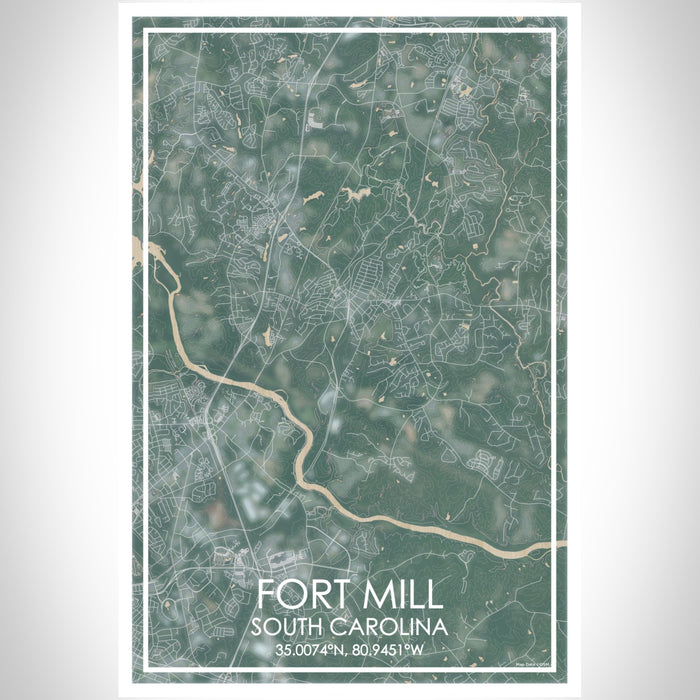 Fort Mill South Carolina Map Print Portrait Orientation in Afternoon Style With Shaded Background