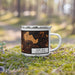 Right View Custom Fort Mill South Carolina Map Enamel Mug in Ember on Grass With Trees in Background