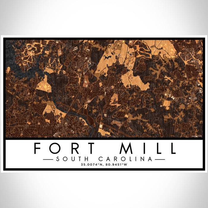 Fort Mill South Carolina Map Print Landscape Orientation in Ember Style With Shaded Background