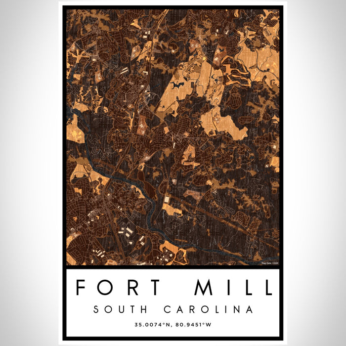 Fort Mill South Carolina Map Print Portrait Orientation in Ember Style With Shaded Background