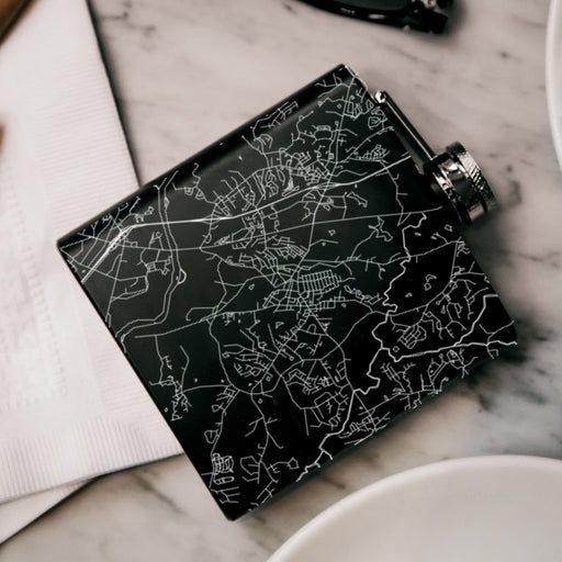Fort Mill South Carolina Custom Engraved City Map Inscription Coordinates on 6oz Stainless Steel Flask in Black