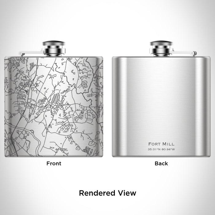 Rendered View of Fort Mill South Carolina Map Engraving on 6oz Stainless Steel Flask