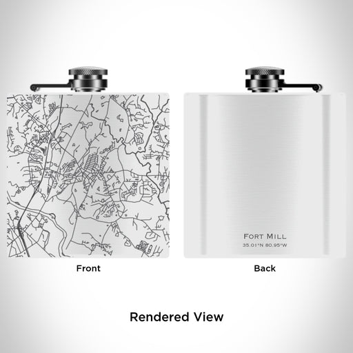 Rendered View of Fort Mill South Carolina Map Engraving on 6oz Stainless Steel Flask in White