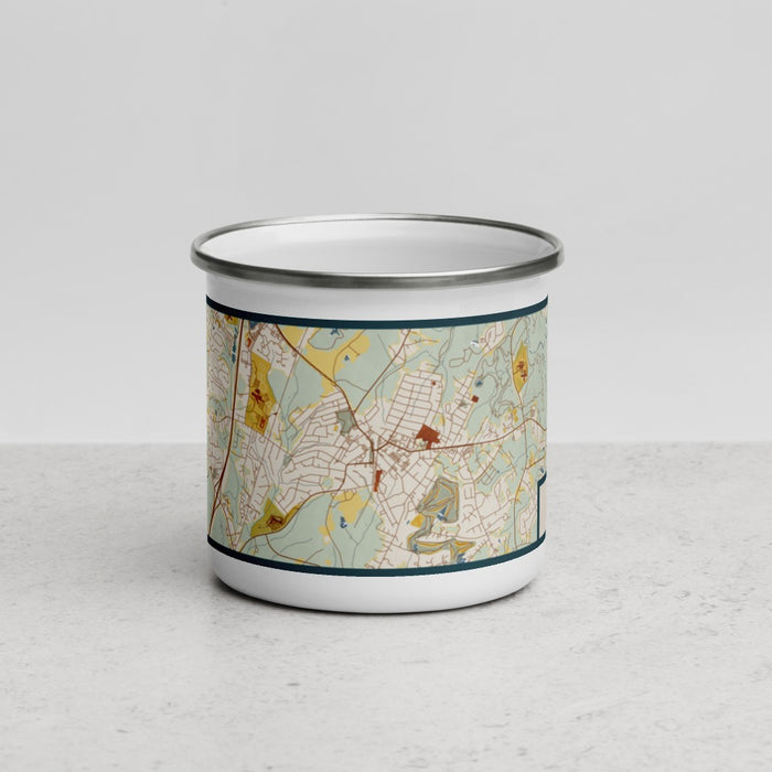 Front View Custom Fort Mill South Carolina Map Enamel Mug in Woodblock
