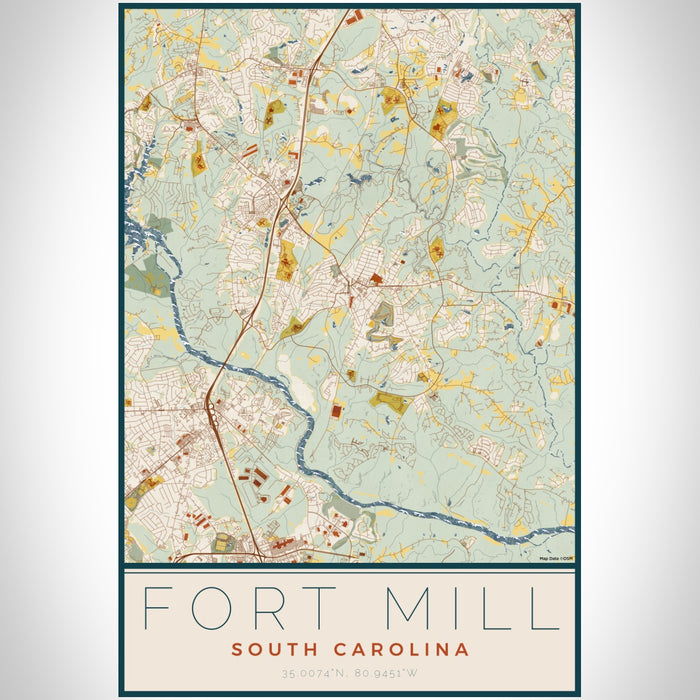 Fort Mill South Carolina Map Print Portrait Orientation in Woodblock Style With Shaded Background
