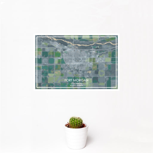 12x18 Fort Morgan Colorado Map Print Landscape Orientation in Afternoon Style With Small Cactus Plant in White Planter