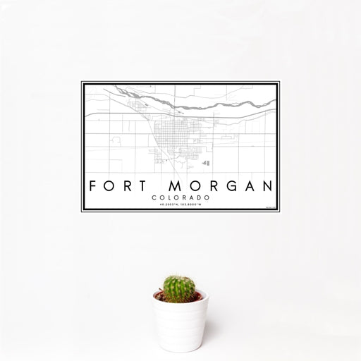 12x18 Fort Morgan Colorado Map Print Landscape Orientation in Classic Style With Small Cactus Plant in White Planter