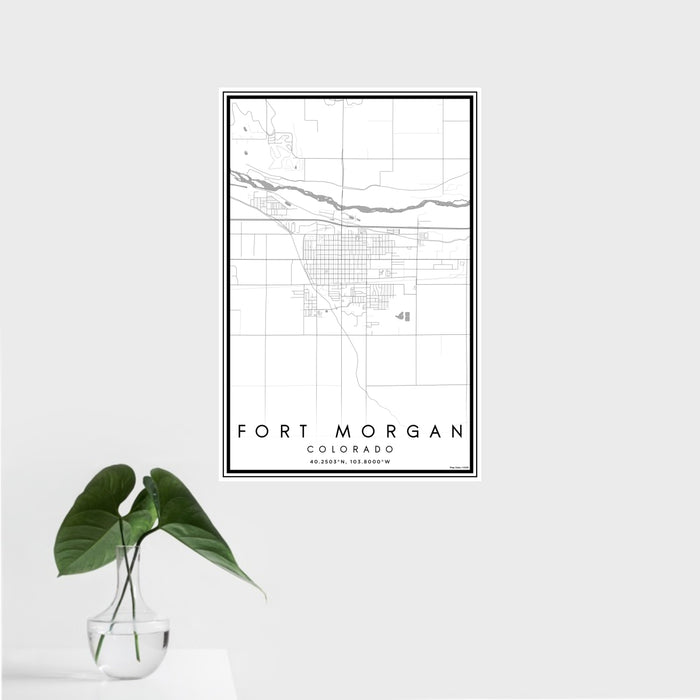 16x24 Fort Morgan Colorado Map Print Portrait Orientation in Classic Style With Tropical Plant Leaves in Water