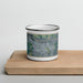 Front View Custom Fort Morgan Colorado Map Enamel Mug in Afternoon on Cutting Board