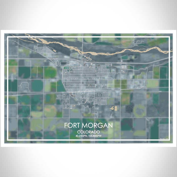 Fort Morgan Colorado Map Print Landscape Orientation in Afternoon Style With Shaded Background