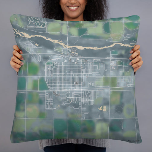 Person holding 22x22 Custom Fort Morgan Colorado Map Throw Pillow in Afternoon