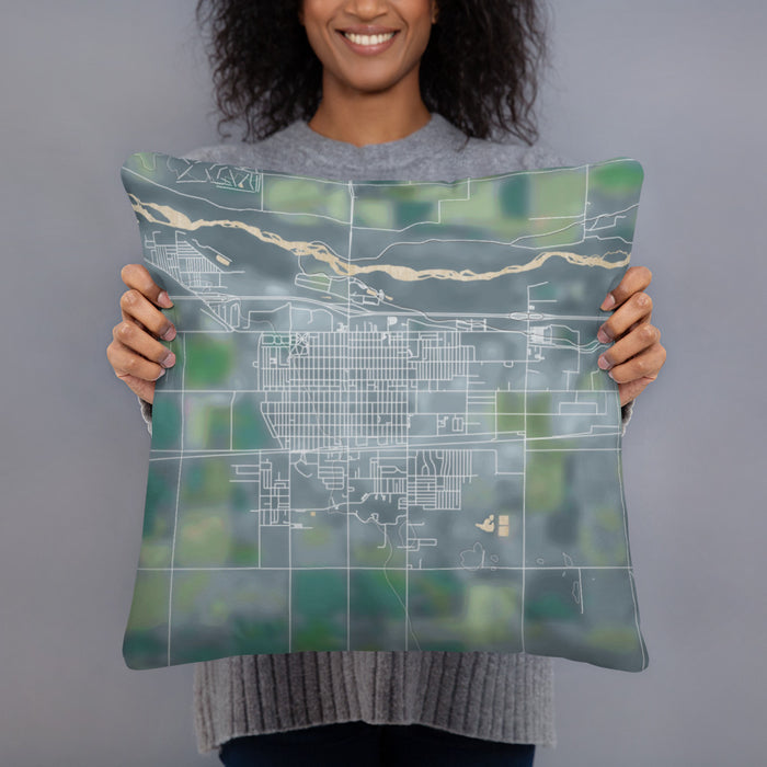 Person holding 18x18 Custom Fort Morgan Colorado Map Throw Pillow in Afternoon