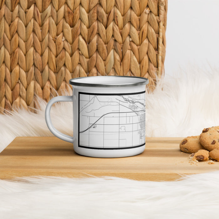 Left View Custom Fort Morgan Colorado Map Enamel Mug in Classic on Table Top