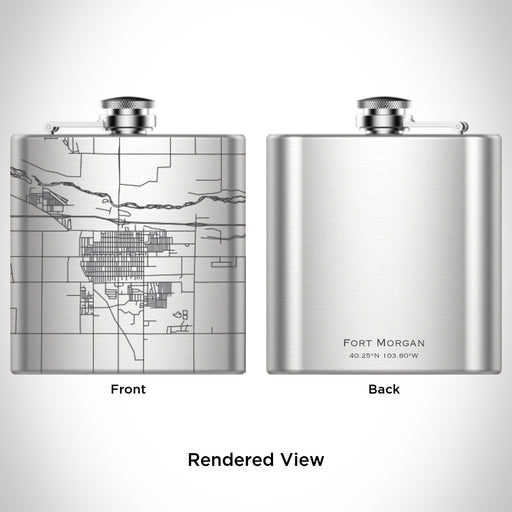 Rendered View of Fort Morgan Colorado Map Engraving on 6oz Stainless Steel Flask