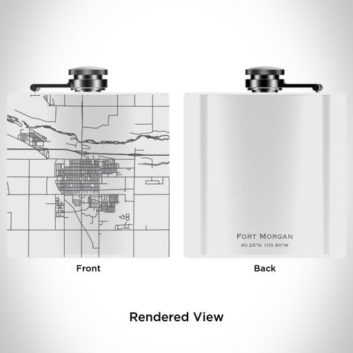 Rendered View of Fort Morgan Colorado Map Engraving on 6oz Stainless Steel Flask in White
