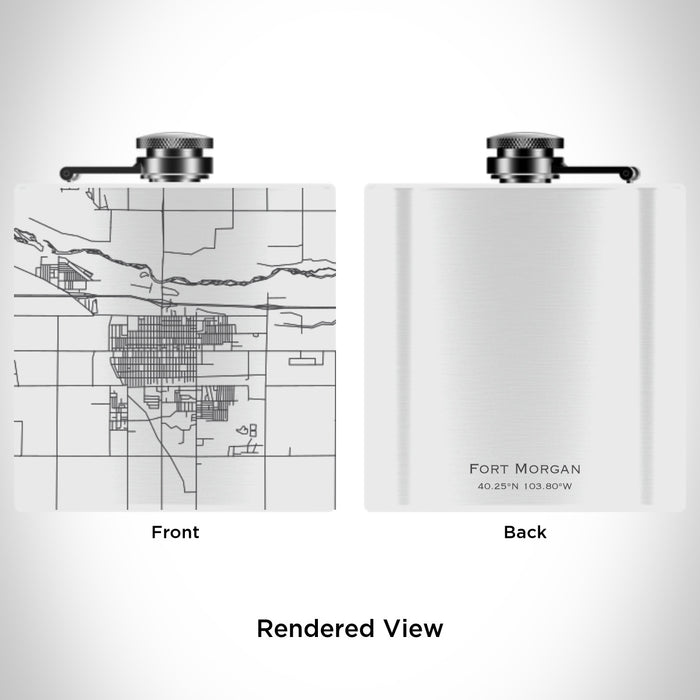 Rendered View of Fort Morgan Colorado Map Engraving on 6oz Stainless Steel Flask in White