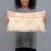 Person holding 20x12 Custom Fort Morgan Colorado Map Throw Pillow in Watercolor