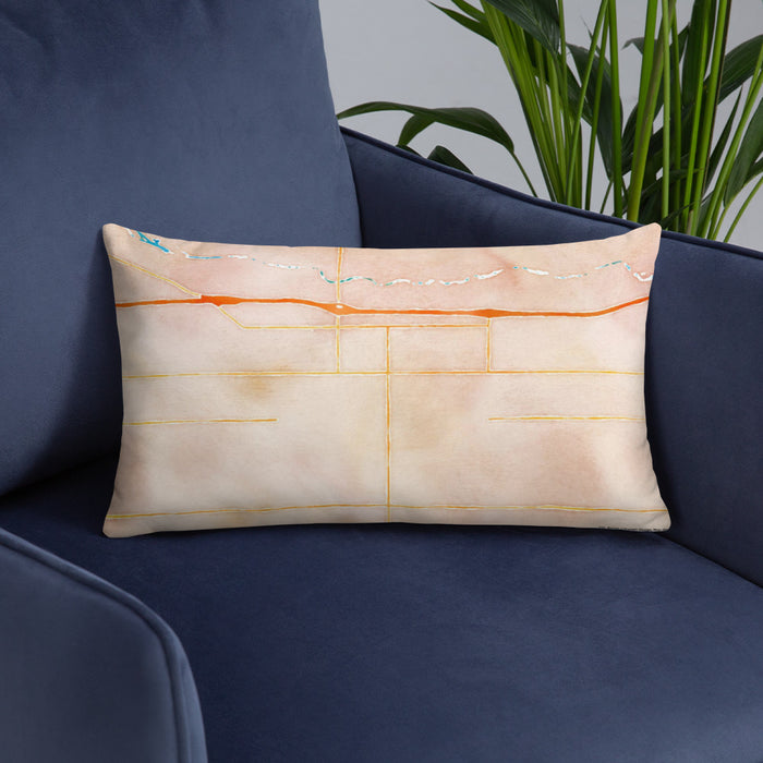 Custom Fort Morgan Colorado Map Throw Pillow in Watercolor on Blue Colored Chair