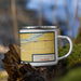 Right View Custom Fort Morgan Colorado Map Enamel Mug in Woodblock on Grass With Trees in Background