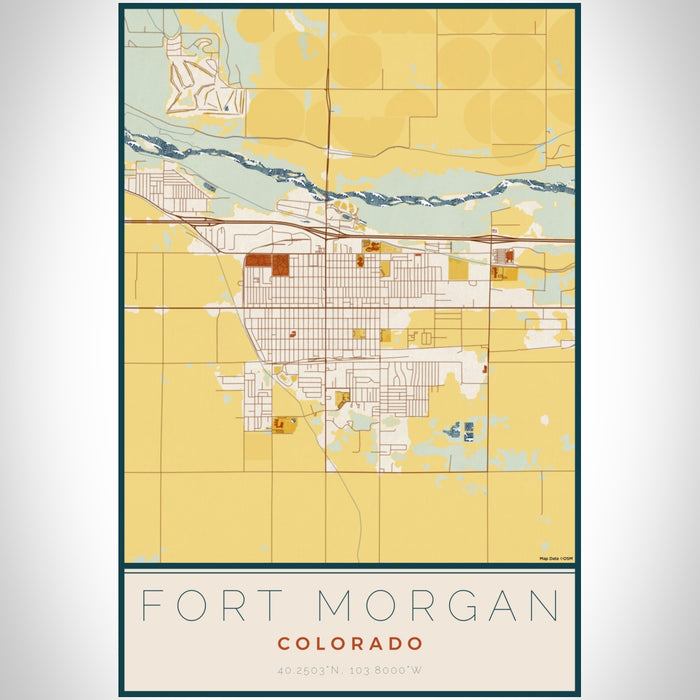 Fort Morgan Colorado Map Print Portrait Orientation in Woodblock Style With Shaded Background
