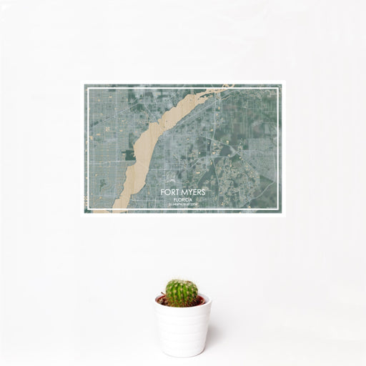 12x18 Fort Myers Florida Map Print Landscape Orientation in Afternoon Style With Small Cactus Plant in White Planter