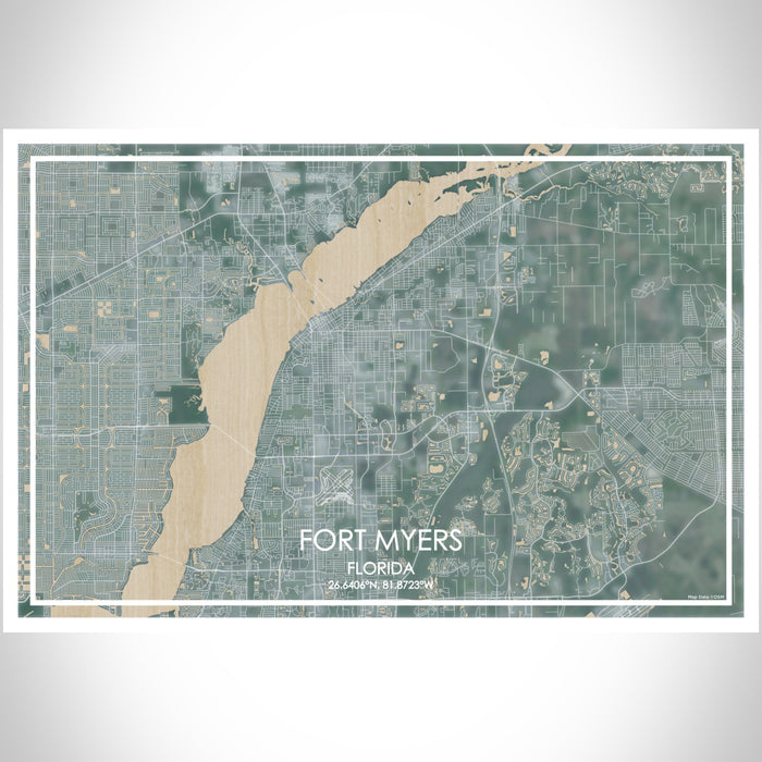 Fort Myers Florida Map Print Landscape Orientation in Afternoon Style With Shaded Background