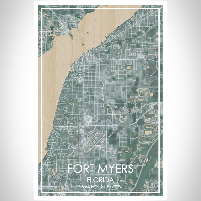 Fort Myers Florida Map Print Portrait Orientation in Afternoon Style With Shaded Background