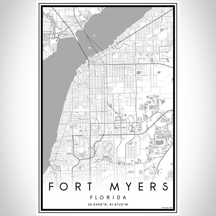 Fort Myers Florida Map Print Portrait Orientation in Classic Style With Shaded Background