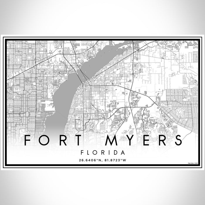Fort Myers Florida Map Print Landscape Orientation in Classic Style With Shaded Background