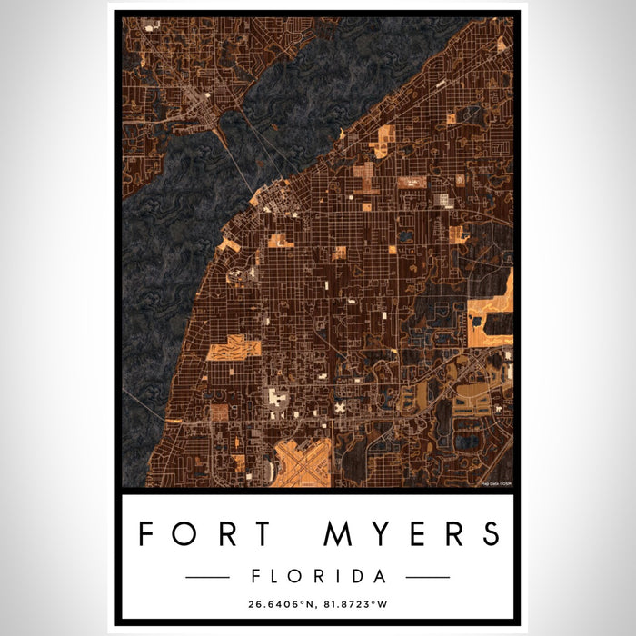 Fort Myers Florida Map Print Portrait Orientation in Ember Style With Shaded Background