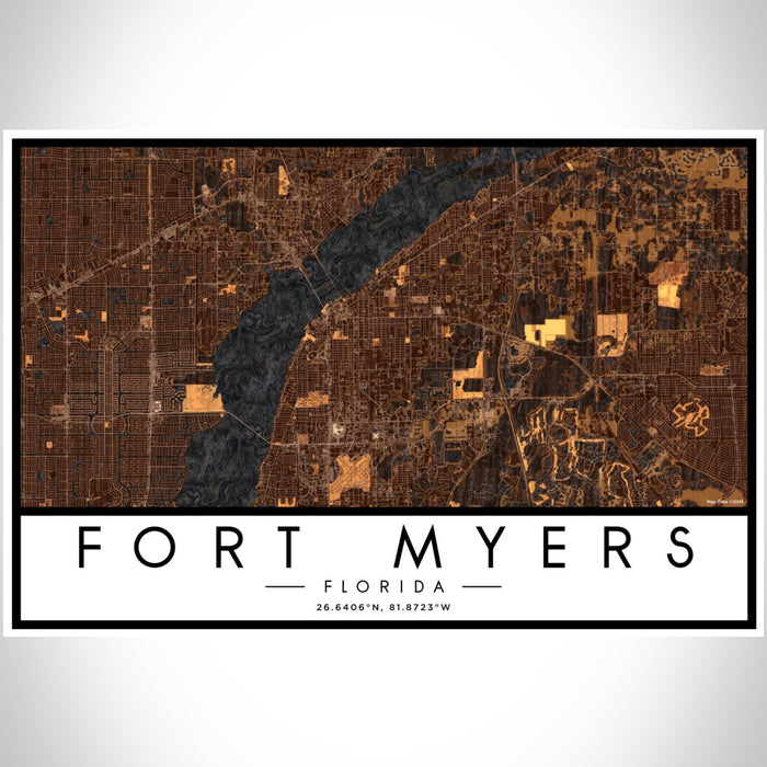 Fort Myers Florida Map Print Landscape Orientation in Ember Style With Shaded Background