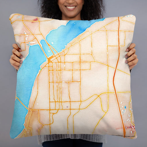 Person holding 22x22 Custom Fort Myers Florida Map Throw Pillow in Watercolor