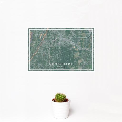 12x18 Fort Oglethorpe Georgia Map Print Landscape Orientation in Afternoon Style With Small Cactus Plant in White Planter