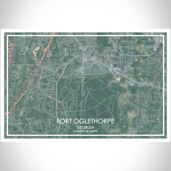 Fort Oglethorpe Georgia Map Print Landscape Orientation in Afternoon Style With Shaded Background